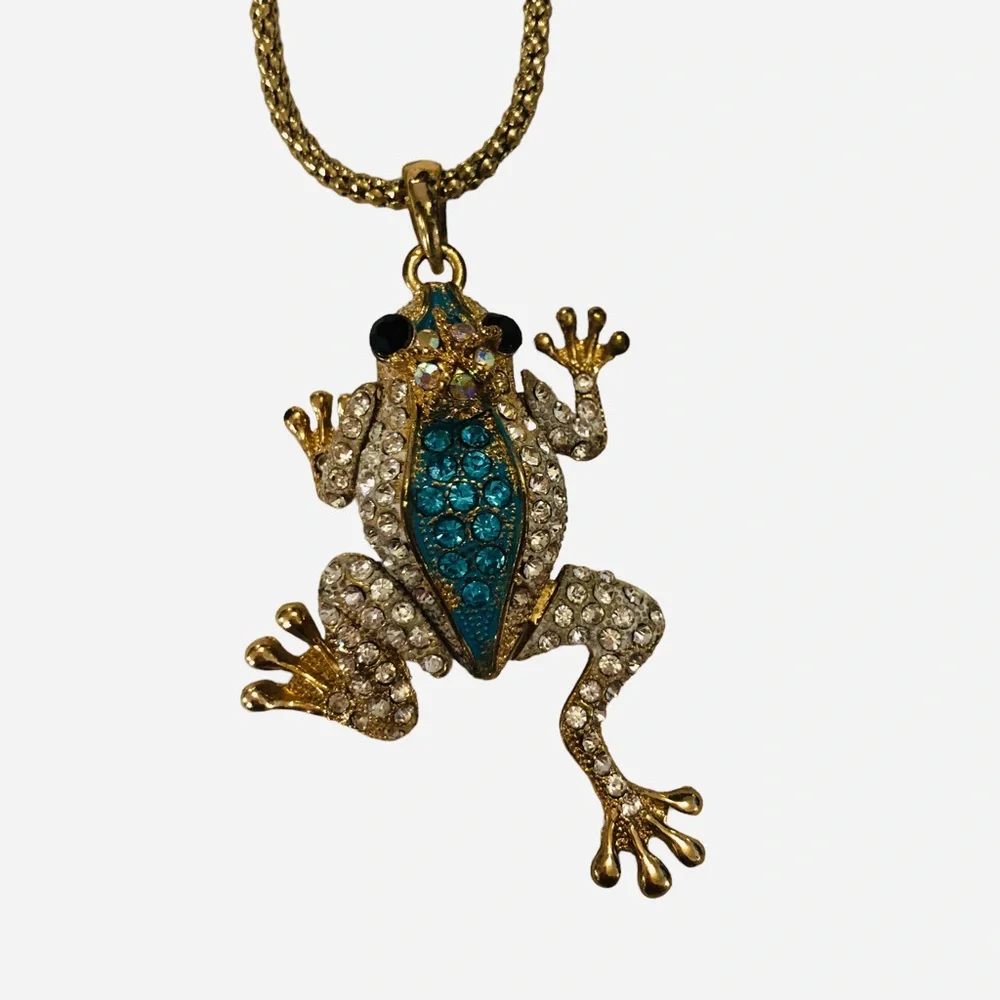Frog Prince Rhinestone Encrusted Necklace - Picture 4 of 14